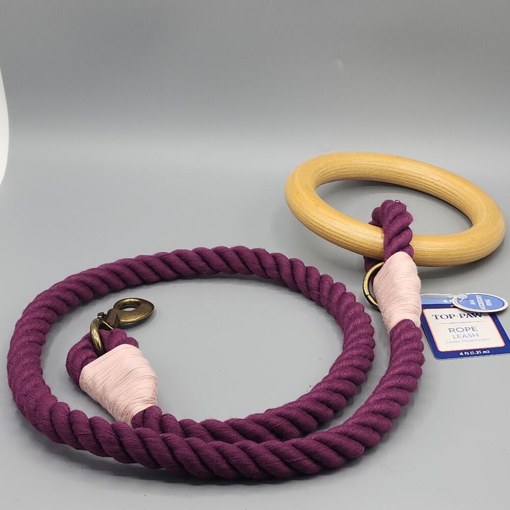 Dog Leash Top Paw Explorer Collection Rope with Wooden Handle 4ft NWT Purple